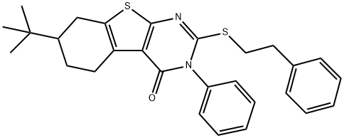 7-tert-butyl-3-phenyl-2-[(2-phenylethyl)sulfanyl]-5,6,7,8-tetrahydro[1]benzothieno[2,3-d]pyrimidin-4(3H)-one 结构式