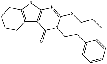 3-(2-phenylethyl)-2-(propylsulfanyl)-5,6,7,8-tetrahydro[1]benzothieno[2,3-d]pyrimidin-4(3H)-one Struktur