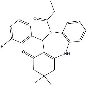 11-(3-fluorophenyl)-3,3-dimethyl-10-propionyl-2,3,4,5,10,11-hexahydro-1H-dibenzo[b,e][1,4]diazepin-1-one Structure