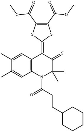 dimethyl 2-(1-(3-cyclohexylpropanoyl)-2,2,6,7-tetramethyl-3-thioxo-2,3-dihydro-4(1H)-quinolinylidene)-1,3-dithiole-4,5-dicarboxylate,351192-07-9,结构式