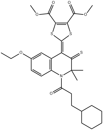 dimethyl 2-(1-(3-cyclohexylpropanoyl)-6-ethoxy-2,2-dimethyl-3-thioxo-2,3-dihydro-4(1H)-quinolinylidene)-1,3-dithiole-4,5-dicarboxylate Structure