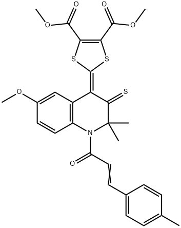dimethyl 2-(6-methoxy-2,2-dimethyl-1-[3-(4-methylphenyl)acryloyl]-3-thioxo-2,3-dihydro-4(1H)-quinolinylidene)-1,3-dithiole-4,5-dicarboxylate Structure
