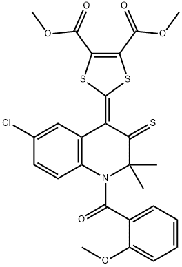 dimethyl 2-(6-chloro-1-(2-methoxybenzoyl)-2,2-dimethyl-3-thioxo-2,3-dihydro-4(1H)-quinolinylidene)-1,3-dithiole-4,5-dicarboxylate Structure