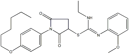 1-[4-(hexyloxy)phenyl]-2,5-dioxo-3-pyrrolidinyl N-ethyl-N'-(2-methoxyphenyl)imidothiocarbamate 结构式