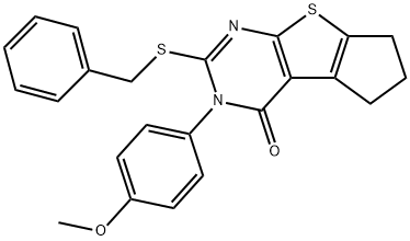 2-(benzylsulfanyl)-3-(4-methoxyphenyl)-3,5,6,7-tetrahydro-4H-cyclopenta[4,5]thieno[2,3-d]pyrimidin-4-one,351440-67-0,结构式