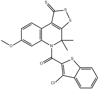 5-[(3-chloro-1-benzothien-2-yl)carbonyl]-7-methoxy-4,4-dimethyl-4,5-dihydro-1H-[1,2]dithiolo[3,4-c]quinoline-1-thione,351469-85-7,结构式