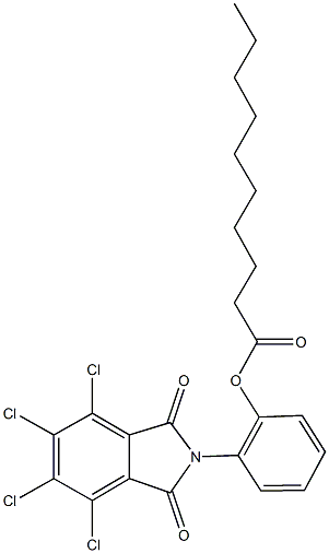 2-(4,5,6,7-tetrachloro-1,3-dioxo-1,3-dihydro-2H-isoindol-2-yl)phenyl decanoate Struktur