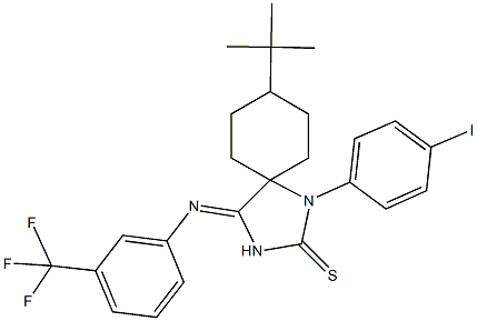 8-tert-butyl-1-(4-iodophenyl)-4-{[3-(trifluoromethyl)phenyl]imino}-1,3-diazaspiro[4.5]decane-2-thione Struktur