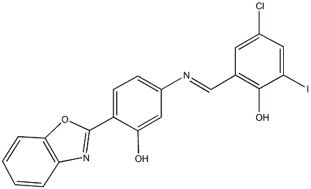 2-({[4-(1,3-benzoxazol-2-yl)-3-hydroxyphenyl]imino}methyl)-4-chloro-6-iodophenol Structure