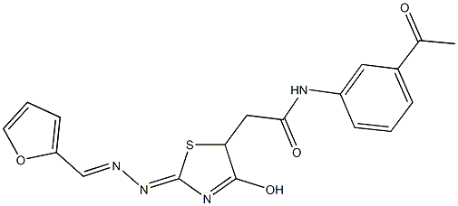 N-(3-acetylphenyl)-2-{2-[(2-furylmethylene)hydrazono]-4-hydroxy-2,5-dihydro-1,3-thiazol-5-yl}acetamide Struktur