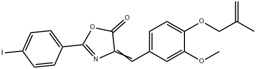 2-(4-iodophenyl)-4-{3-methoxy-4-[(2-methyl-2-propenyl)oxy]benzylidene}-1,3-oxazol-5(4H)-one Struktur