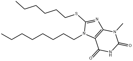 8-(hexylsulfanyl)-3-methyl-7-octyl-3,7-dihydro-1H-purine-2,6-dione 结构式