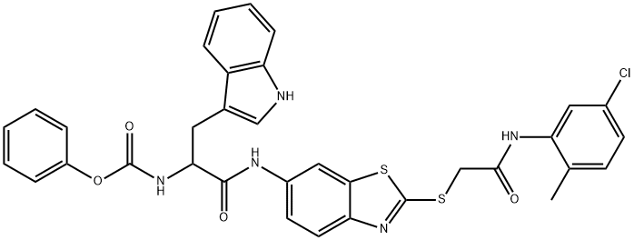 phenyl 2-[(2-{[2-(5-chloro-2-methylanilino)-2-oxoethyl]sulfanyl}-1,3-benzothiazol-6-yl)amino]-1-(1H-indol-3-ylmethyl)-2-oxoethylcarbamate Struktur