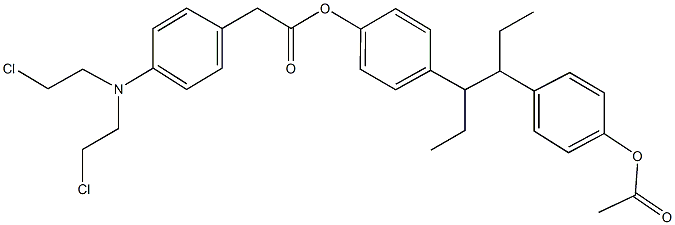4-{2-[4-(acetyloxy)phenyl]-1-ethylbutyl}phenyl {4-[bis(2-chloroethyl)amino]phenyl}acetate Struktur