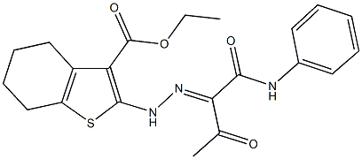 ethyl 2-{2-[1-(anilinocarbonyl)-2-oxopropylidene]hydrazino}-4,5,6,7-tetrahydro-1-benzothiophene-3-carboxylate Struktur