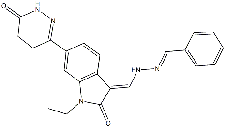 benzaldehyde {[1-ethyl-2-oxo-6-(6-oxo-1,4,5,6-tetrahydro-3-pyridazinyl)-1,2-dihydro-3H-indol-3-ylidene]methyl}hydrazone Structure
