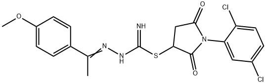1-(2,5-dichlorophenyl)-2,5-dioxo-3-pyrrolidinyl 2-[1-(4-methoxyphenyl)ethylidene]hydrazinecarbimidothioate,352637-85-5,结构式