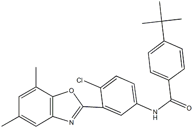 4-tert-butyl-N-[4-chloro-3-(5,7-dimethyl-1,3-benzoxazol-2-yl)phenyl]benzamide Structure