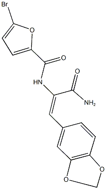 N-[1-(aminocarbonyl)-2-(1,3-benzodioxol-5-yl)vinyl]-5-bromo-2-furamide Struktur