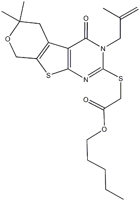 pentyl {[6,6-dimethyl-3-(2-methyl-2-propenyl)-4-oxo-3,5,6,8-tetrahydro-4H-pyrano[4',3':4,5]thieno[2,3-d]pyrimidin-2-yl]sulfanyl}acetate Struktur