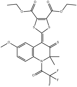 diethyl 2-(6-methoxy-2,2-dimethyl-3-thioxo-1-(trifluoroacetyl)-2,3-dihydro-4(1H)-quinolinylidene)-1,3-dithiole-4,5-dicarboxylate Structure