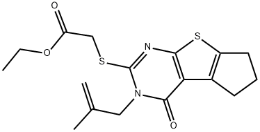 ethyl {[3-(2-methyl-2-propenyl)-4-oxo-3,5,6,7-tetrahydro-4H-cyclopenta[4,5]thieno[2,3-d]pyrimidin-2-yl]sulfanyl}acetate Structure
