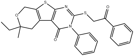 352661-30-4 6-ethyl-6-methyl-2-[(2-oxo-2-phenylethyl)sulfanyl]-3-phenyl-3,5,6,8-tetrahydro-4H-pyrano[4',3':4,5]thieno[2,3-d]pyrimidin-4-one