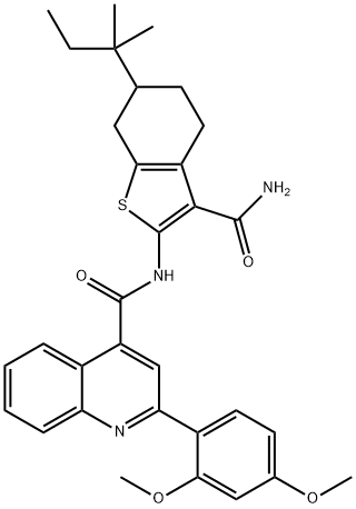 N-[3-(aminocarbonyl)-6-tert-pentyl-4,5,6,7-tetrahydro-1-benzothien-2-yl]-2-(2,4-dimethoxyphenyl)-4-quinolinecarboxamide 结构式