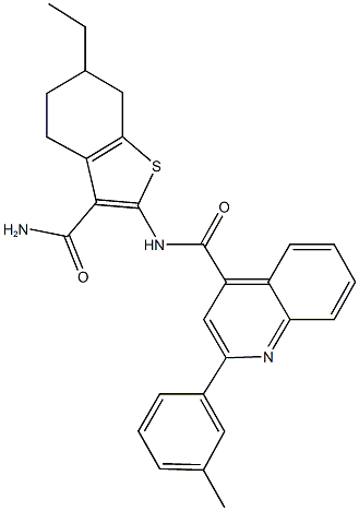 N-[3-(aminocarbonyl)-6-ethyl-4,5,6,7-tetrahydro-1-benzothien-2-yl]-2-(3-methylphenyl)-4-quinolinecarboxamide 化学構造式