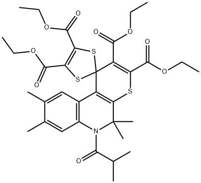 tetraethyl 6'-isobutyryl-5',5',8',9'-tetramethyl-5',6'-dihydrospiro[1,3-dithiole-2,1'-(1'H)-thiopyrano[2,3-c]quinoline]-2',3',4,5-tetracarboxylate Structure