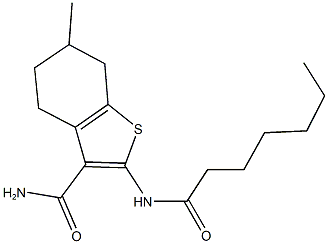 2-(heptanoylamino)-6-methyl-4,5,6,7-tetrahydro-1-benzothiophene-3-carboxamide Struktur