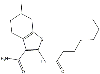 2-(heptanoylamino)-6-methyl-4,5,6,7-tetrahydro-1-benzothiophene-3-carboxamide 结构式