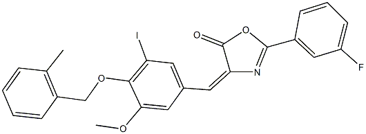 2-(3-fluorophenyl)-4-{3-iodo-5-methoxy-4-[(2-methylbenzyl)oxy]benzylidene}-1,3-oxazol-5(4H)-one Structure