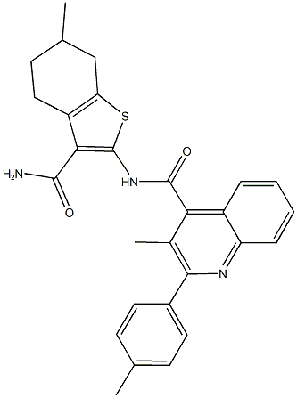 N-[3-(aminocarbonyl)-6-methyl-4,5,6,7-tetrahydro-1-benzothien-2-yl]-3-methyl-2-(4-methylphenyl)-4-quinolinecarboxamide Structure