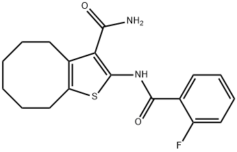 2-[(2-fluorobenzoyl)amino]-4,5,6,7,8,9-hexahydrocycloocta[b]thiophene-3-carboxamide Struktur