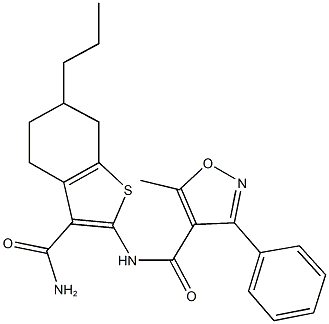 N-[3-(aminocarbonyl)-6-propyl-4,5,6,7-tetrahydro-1-benzothien-2-yl]-5-methyl-3-phenyl-4-isoxazolecarboxamide Structure