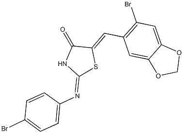 5-[(6-bromo-1,3-benzodioxol-5-yl)methylene]-2-[(4-bromophenyl)imino]-1,3-thiazolidin-4-one Structure