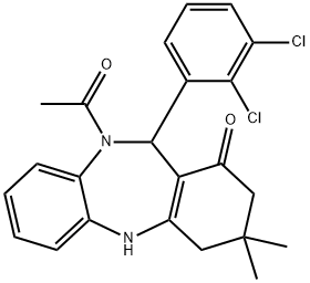10-acetyl-11-(2,3-dichlorophenyl)-3,3-dimethyl-2,3,4,5,10,11-hexahydro-1H-dibenzo[b,e][1,4]diazepin-1-one Structure