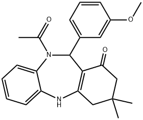 10-acetyl-11-(3-methoxyphenyl)-3,3-dimethyl-2,3,4,5,10,11-hexahydro-1H-dibenzo[b,e][1,4]diazepin-1-one 结构式