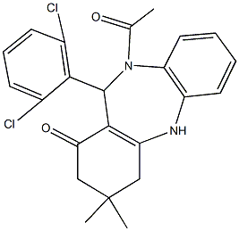 10-acetyl-11-(2,6-dichlorophenyl)-3,3-dimethyl-2,3,4,5,10,11-hexahydro-1H-dibenzo[b,e][1,4]diazepin-1-one Structure