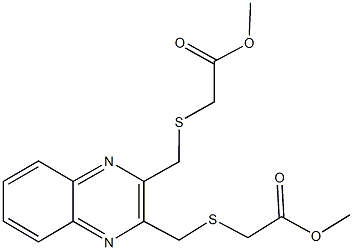 methyl {[(3-{[(2-methoxy-2-oxoethyl)sulfanyl]methyl}-2-quinoxalinyl)methyl]sulfanyl}acetate Struktur