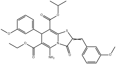 6-ethyl 8-isopropyl 5-amino-2-(3-methoxybenzylidene)-7-(3-methoxyphenyl)-3-oxo-2,3-dihydro-7H-[1,3]thiazolo[3,2-a]pyridine-6,8-dicarboxylate Structure