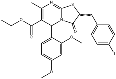 ethyl 5-(2,4-dimethoxyphenyl)-2-(4-iodobenzylidene)-7-methyl-3-oxo-2,3-dihydro-5H-[1,3]thiazolo[3,2-a]pyrimidine-6-carboxylate Struktur