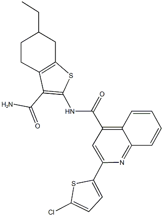 N-[3-(aminocarbonyl)-6-ethyl-4,5,6,7-tetrahydro-1-benzothien-2-yl]-2-(5-chloro-2-thienyl)-4-quinolinecarboxamide 结构式