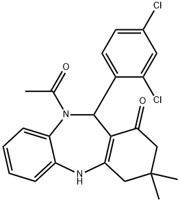 10-acetyl-11-(2,4-dichlorophenyl)-3,3-dimethyl-2,3,4,5,10,11-hexahydro-1H-dibenzo[b,e][1,4]diazepin-1-one,353471-81-5,结构式