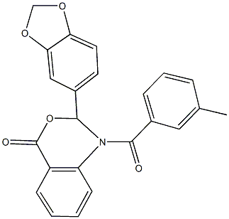 2-(1,3-benzodioxol-5-yl)-1-(3-methylbenzoyl)-1,2-dihydro-4H-3,1-benzoxazin-4-one,353478-08-7,结构式