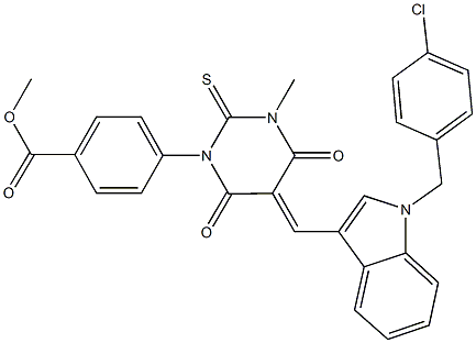 methyl 4-(5-{[1-(4-chlorobenzyl)-1H-indol-3-yl]methylene}-3-methyl-4,6-dioxo-2-thioxotetrahydro-1(2H)-pyrimidinyl)benzoate Structure