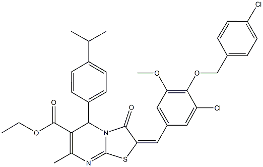 353509-71-4 ethyl 2-{3-chloro-4-[(4-chlorobenzyl)oxy]-5-methoxybenzylidene}-5-(4-isopropylphenyl)-7-methyl-3-oxo-2,3-dihydro-5H-[1,3]thiazolo[3,2-a]pyrimidine-6-carboxylate