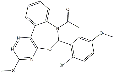 7-acetyl-6-(2-bromo-5-methoxyphenyl)-3-(methylsulfanyl)-6,7-dihydro[1,2,4]triazino[5,6-d][3,1]benzoxazepine Struktur