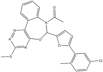 7-acetyl-6-[5-(5-chloro-2-methylphenyl)-2-furyl]-3-(methylsulfanyl)-6,7-dihydro[1,2,4]triazino[5,6-d][3,1]benzoxazepine Structure